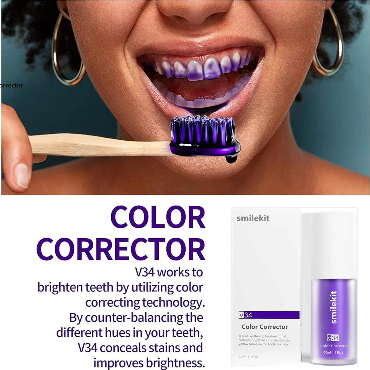 Smilekit Teeth Color Corrector Purple Teeth Whitening Toothpaste